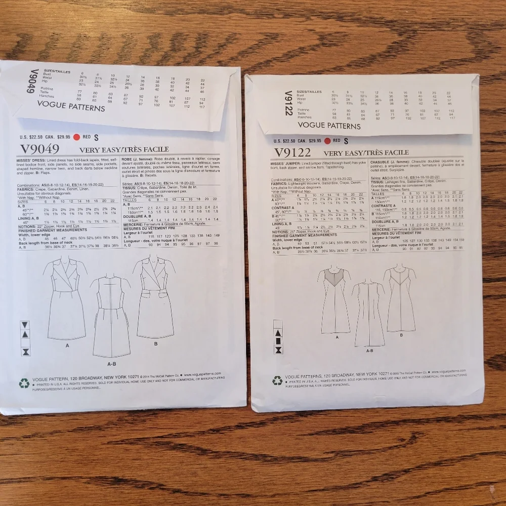 Very Easy Vogue Sewing Patterns (2) ~ Appear Unused ~ 2014 & 2015 ~ Retro Look - Picture 2 of 13